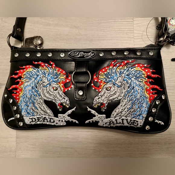 NWT Ed Hardy Studded Shoulder / Crossbody Bag Dead Alive horse rhinestone - Picture 2 of 6